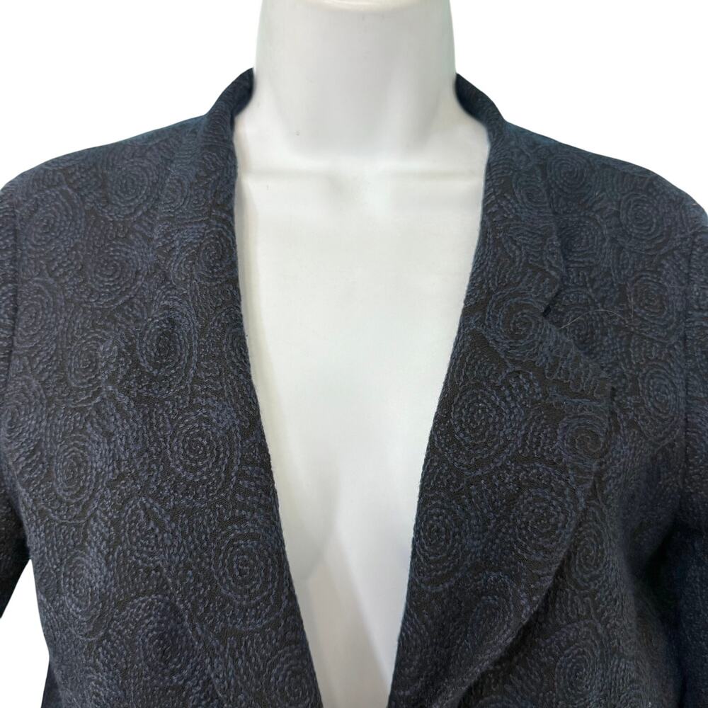 Eileen Fisher Black Embroidered Blue Swirl Wool Single Button Blazer Size XS - Picture 10 of 14